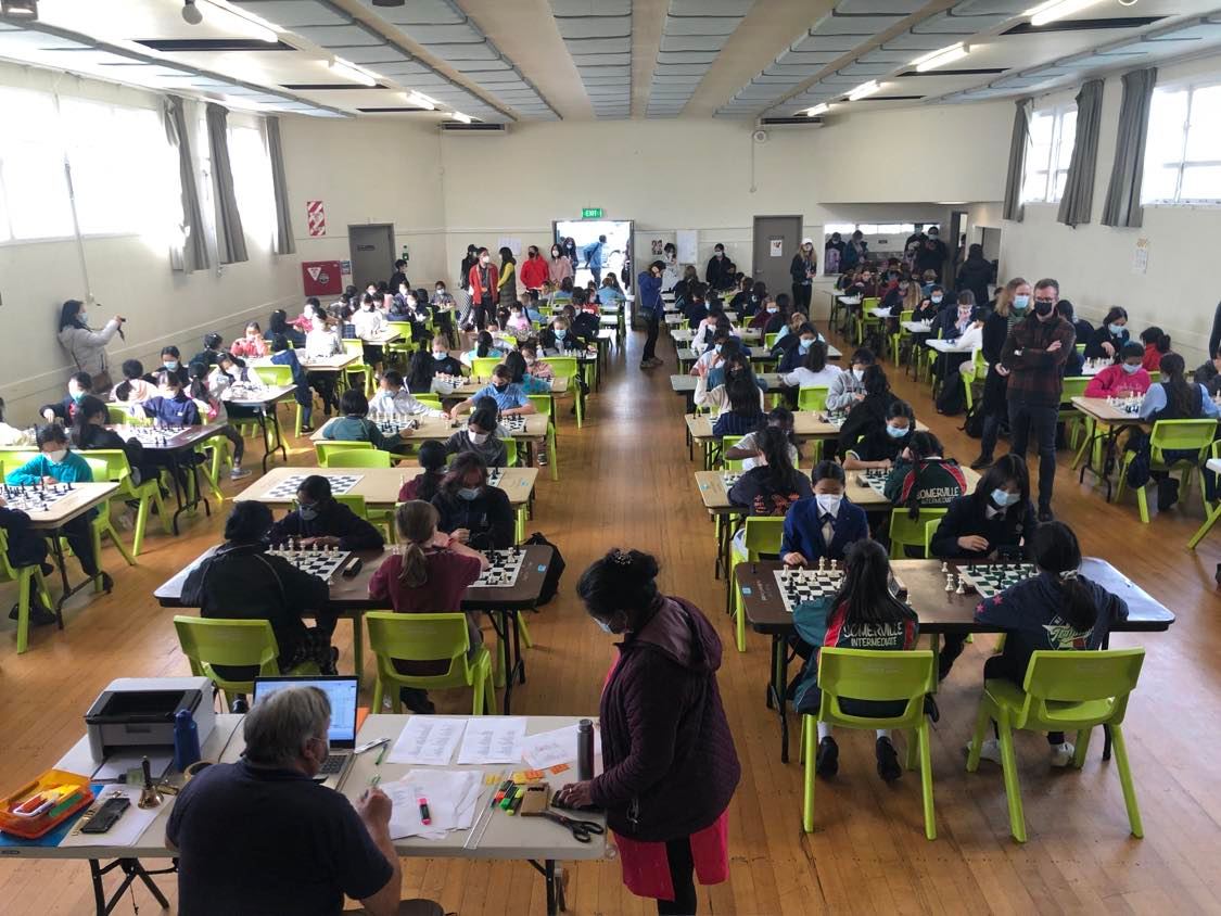 Auckland Girls Chess Championships 2022 view of event from stage